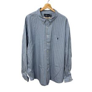 Ralph Lauren Mens Shirt 4XB Classic Fit Long Sleeve Blue Striped Cotton